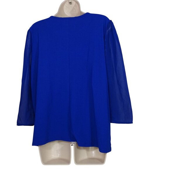 Love Scarlett Blue Blouse Women Size XL Sheer 3/4 Sleeve Silver Chain Accent - Picture 3 of 8